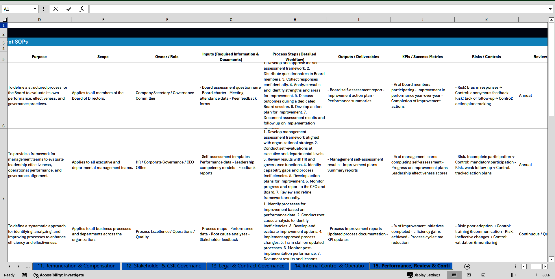 100+ Corporate Governance SOPs (Excel template (XLSX)) Preview Image