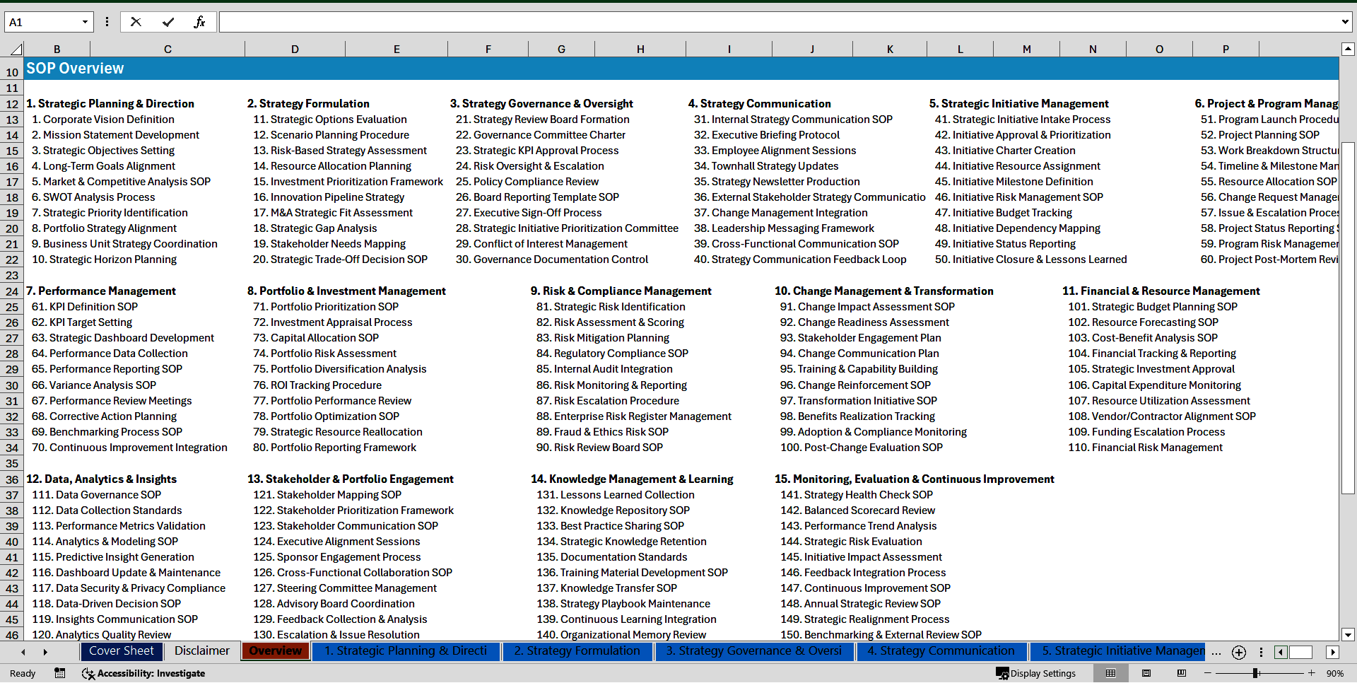 100+ Strategy Management Office (SMO) SOPs (Excel template (XLSX)) Preview Image