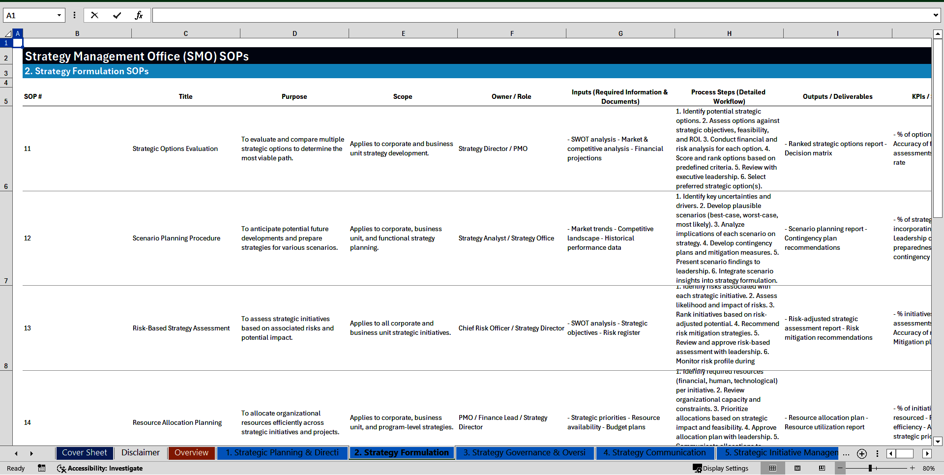 100+ Strategy Management Office (SMO) SOPs (Excel template (XLSX)) Preview Image
