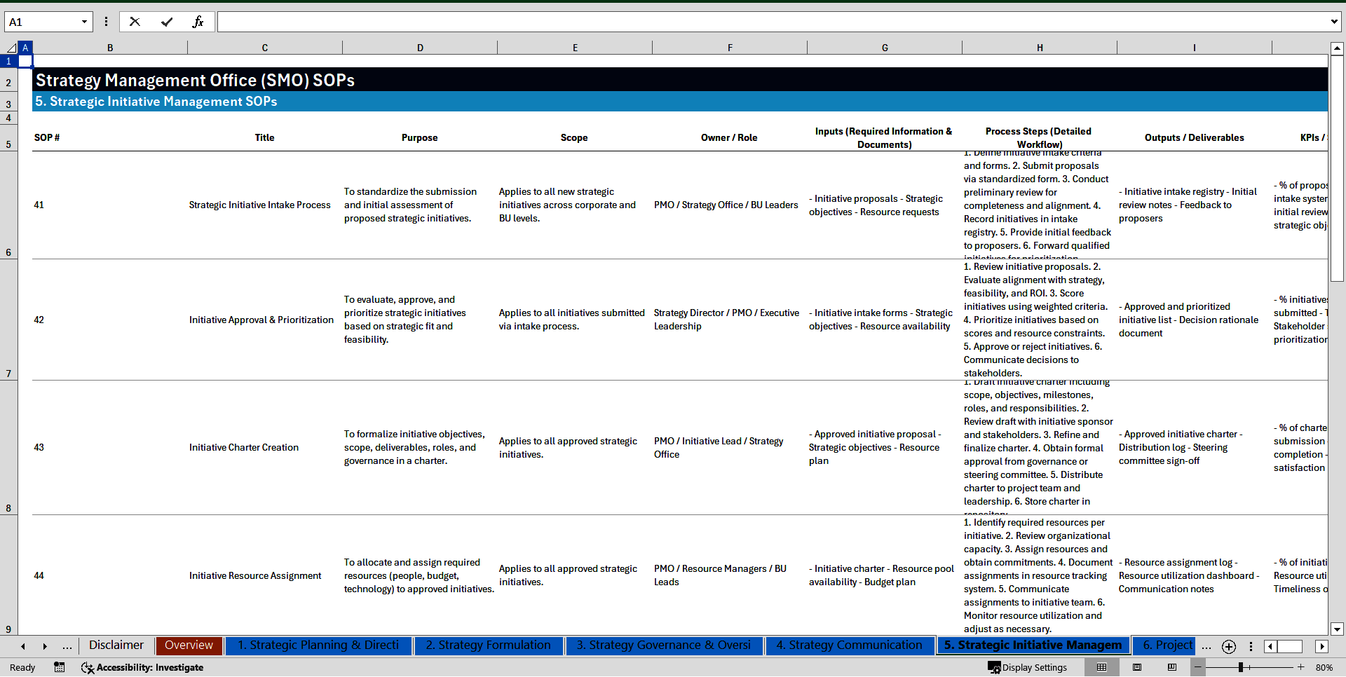100+ Strategy Management Office (SMO) SOPs (Excel template (XLSX)) Preview Image