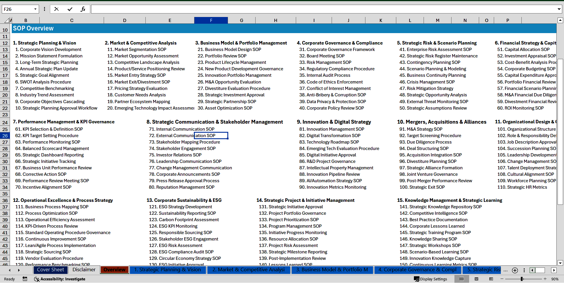 100+ Corporate Strategy SOPs (Excel template (XLSX)) Preview Image