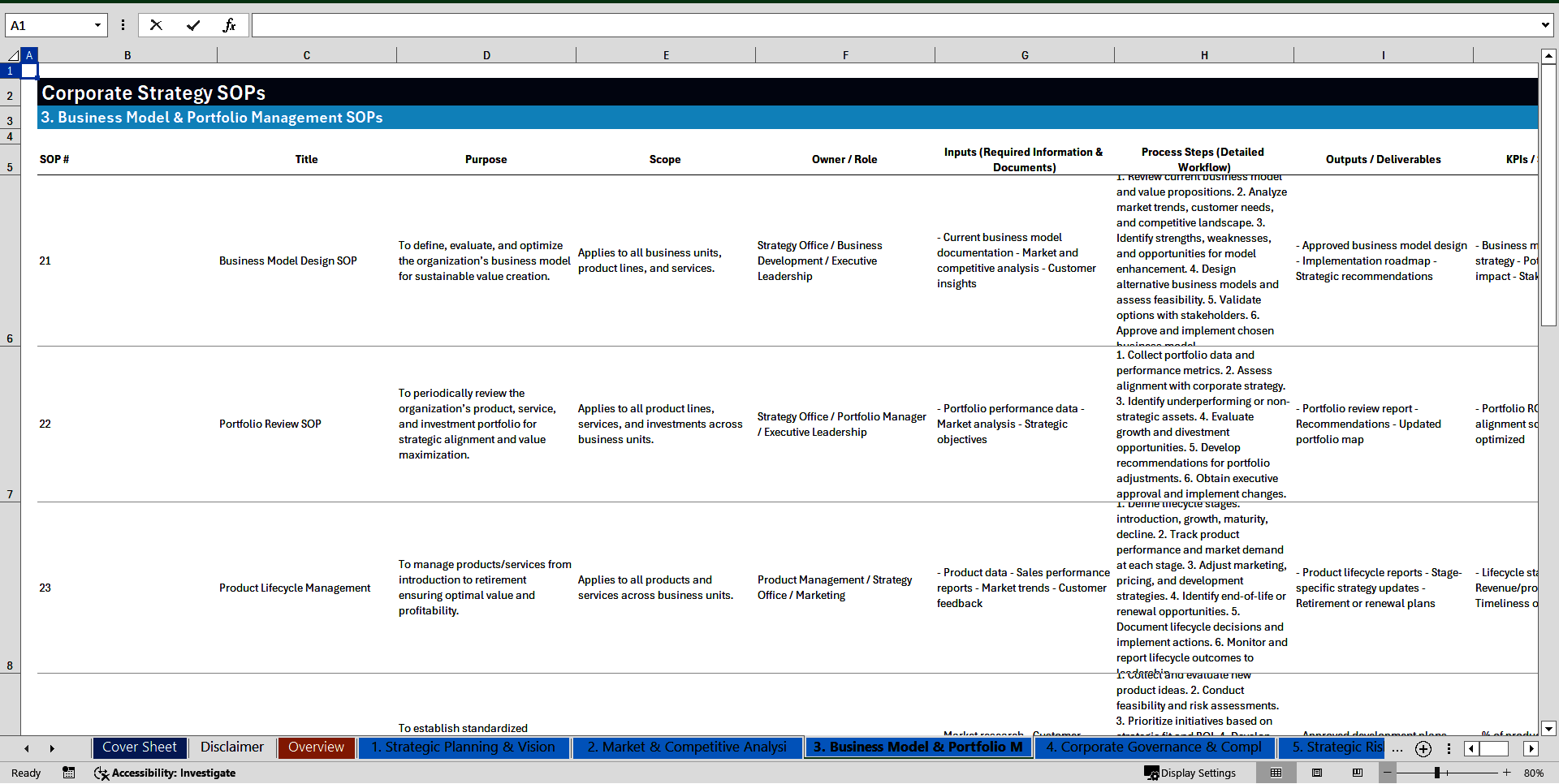 100+ Corporate Strategy SOPs (Excel template (XLSX)) Preview Image