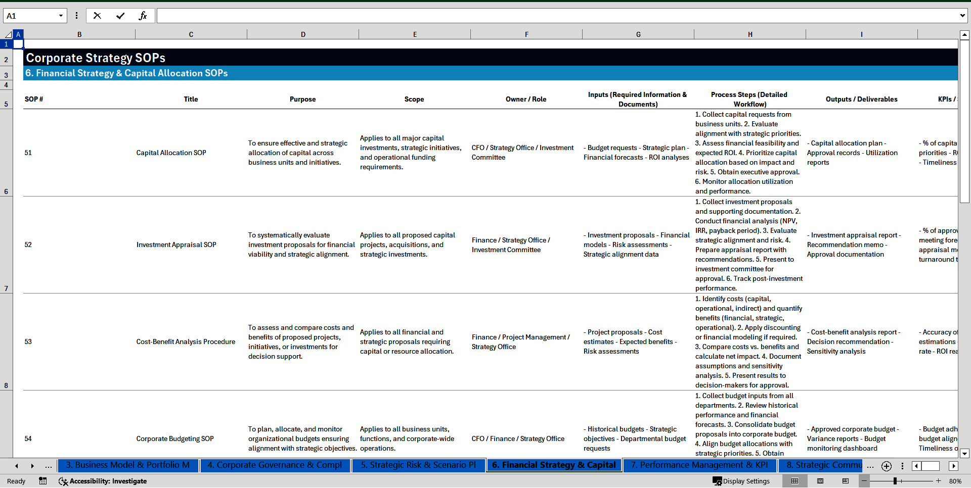 100+ Corporate Strategy SOPs (Excel template (XLSX)) Preview Image