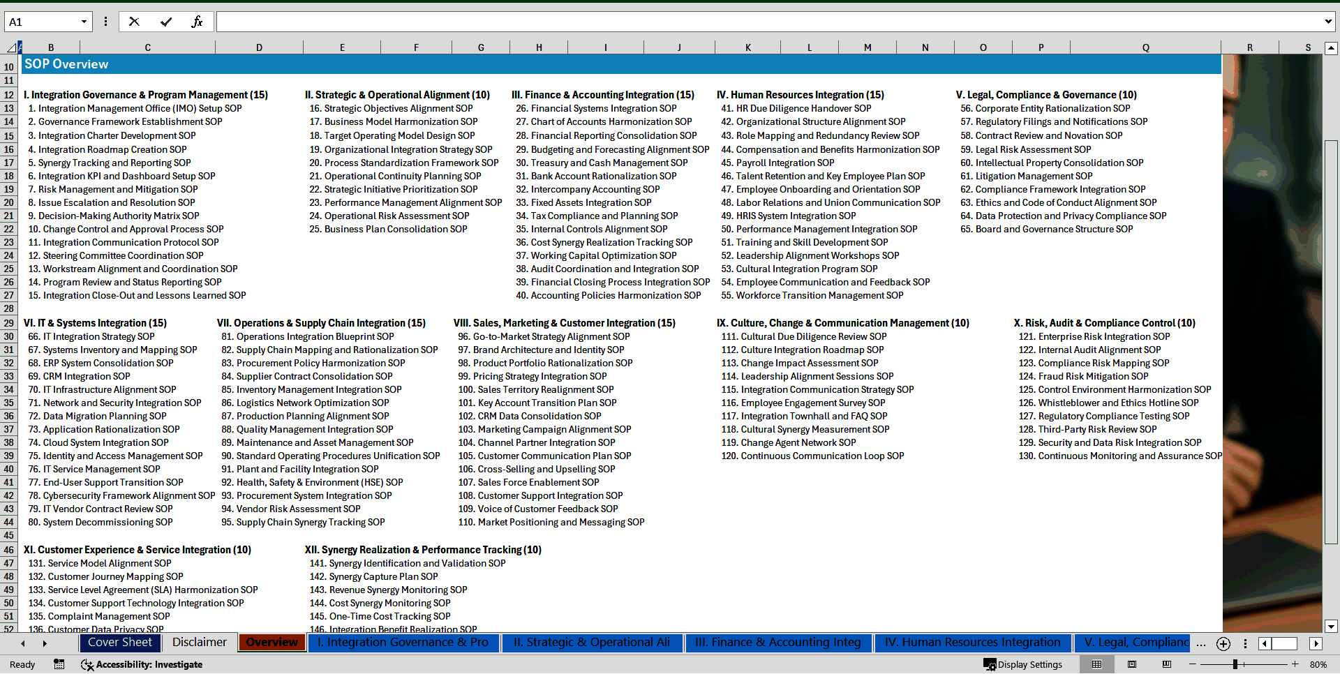 100+ Post-Merger Integration (PMI) SOPs (Excel template (XLSX)) Preview Image