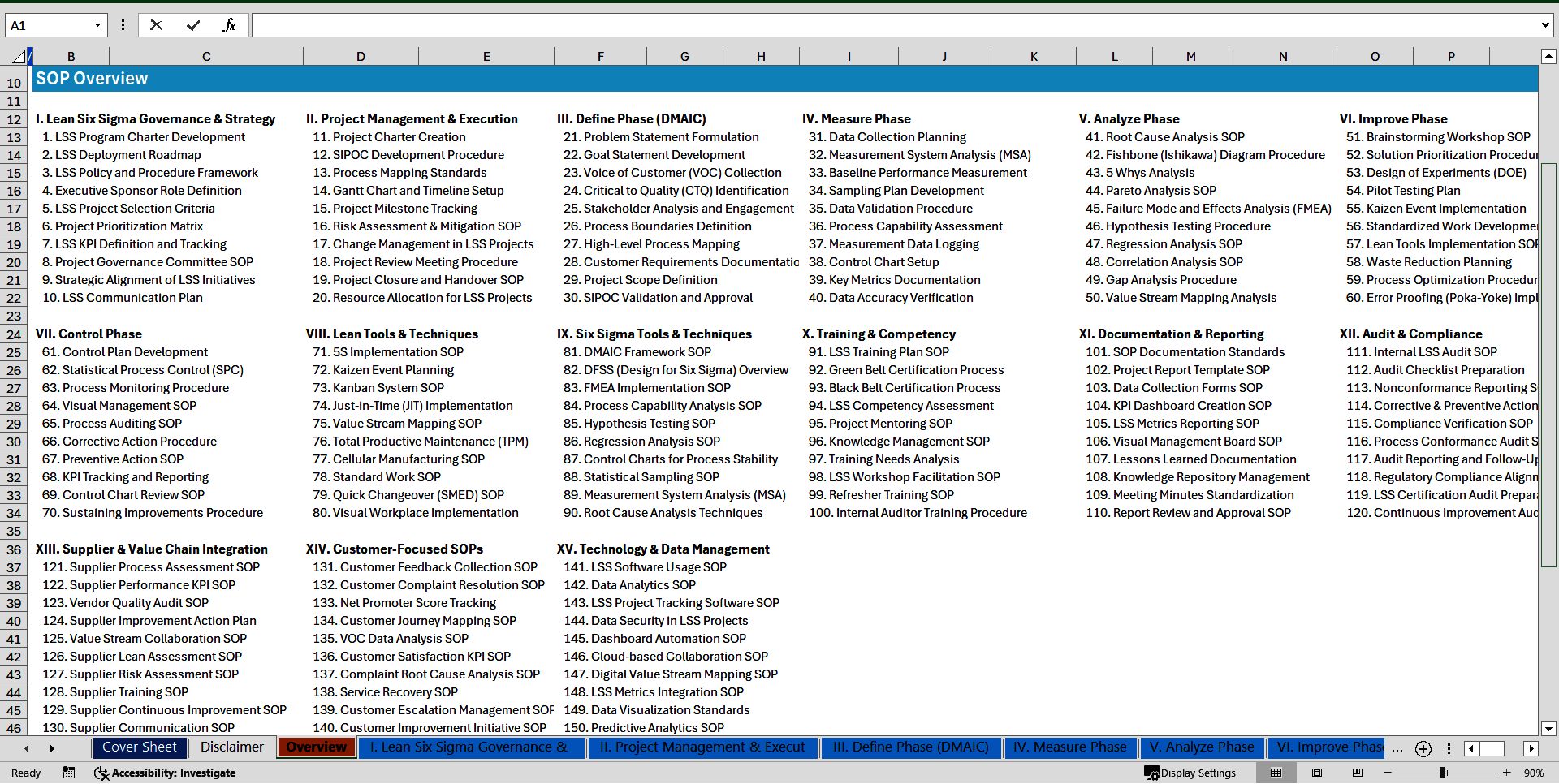 100+ Lean Six Sigma SOPs (Excel template (XLSX)) Preview Image