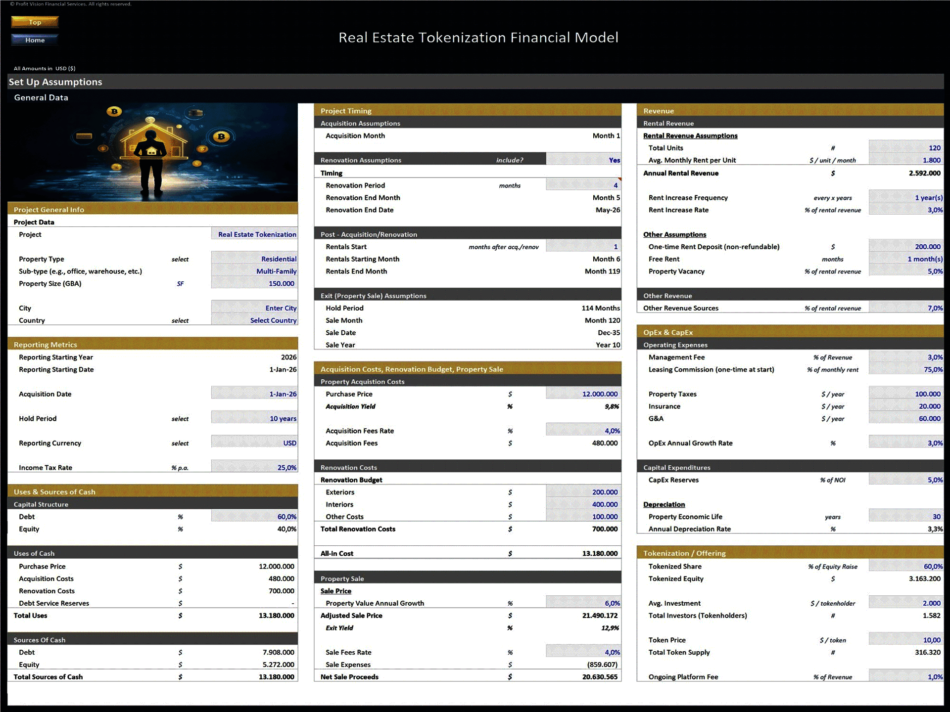 Real Estate Tokenization - 10 Year Financial Model (Excel template (XLSX)) Preview Image