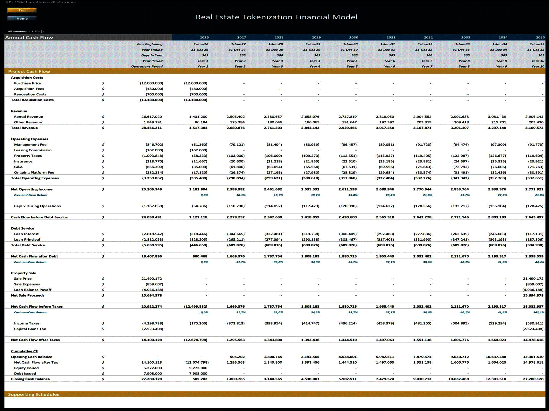 Real Estate Tokenization - 10 Year Financial Model (Excel template (XLSX)) Preview Image