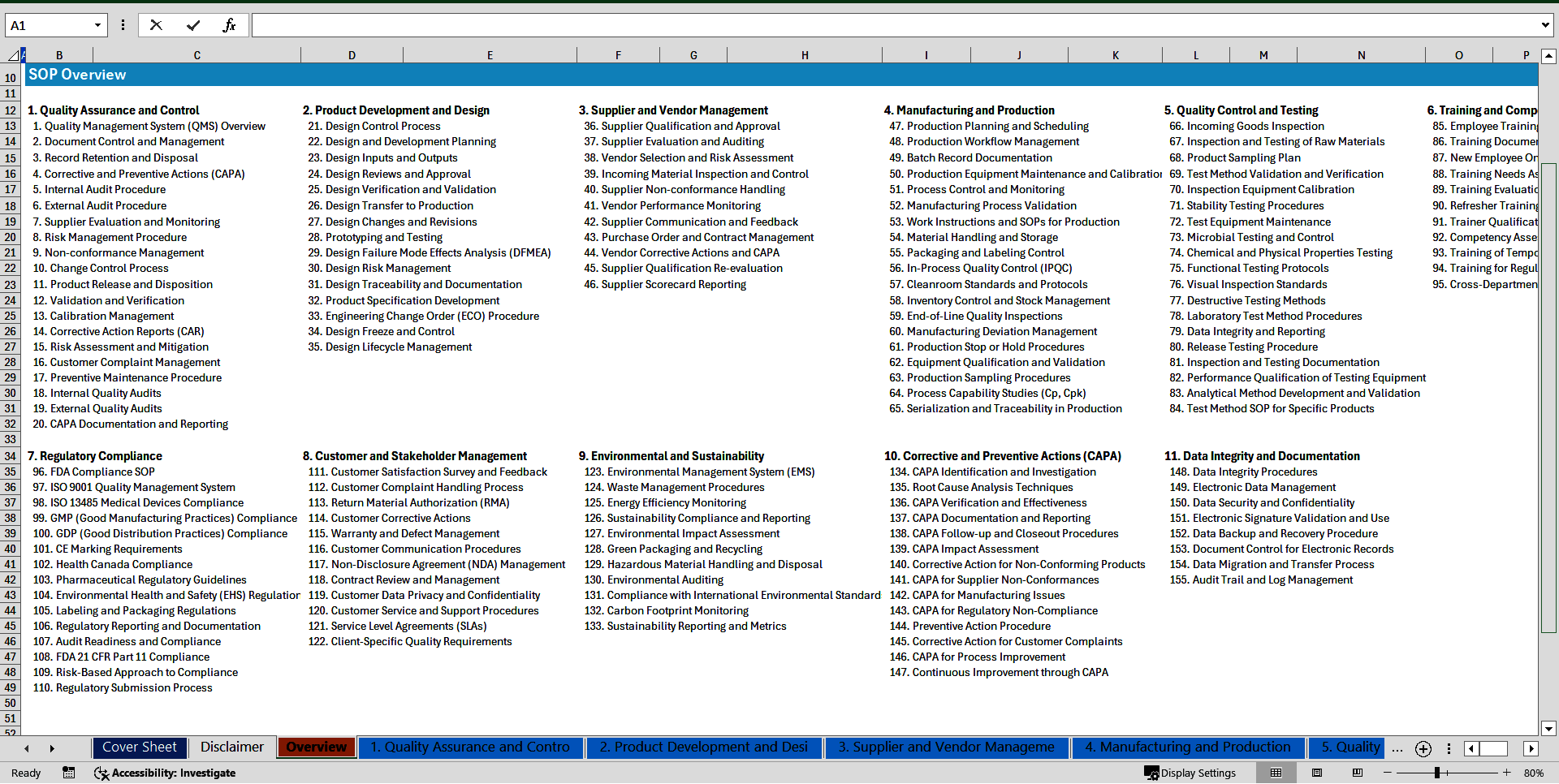100+ Quality Management SOPs (Excel template (XLSX)) Preview Image