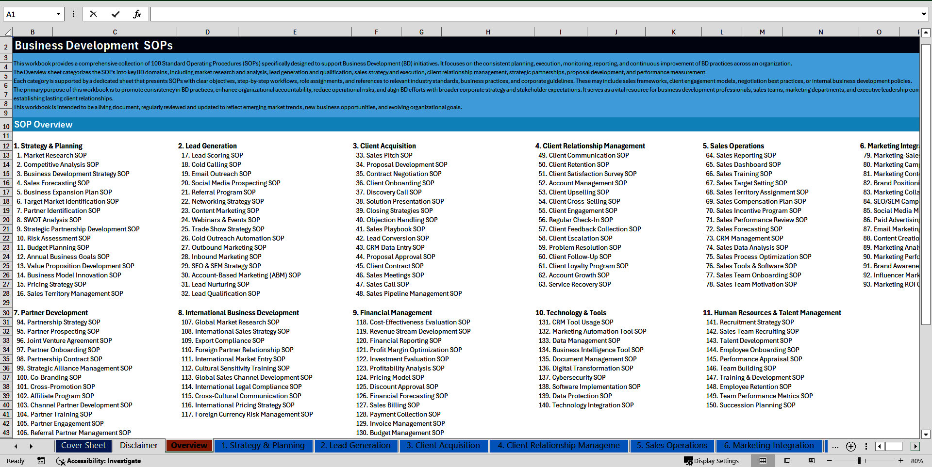 100+ Business Development SOPs (Excel template (XLSX)) Preview Image