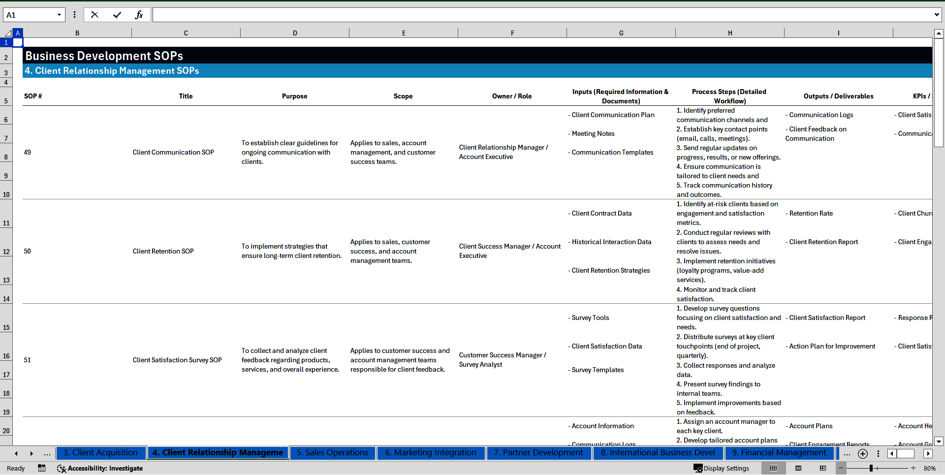 100+ Business Development SOPs (Excel template (XLSX)) Preview Image