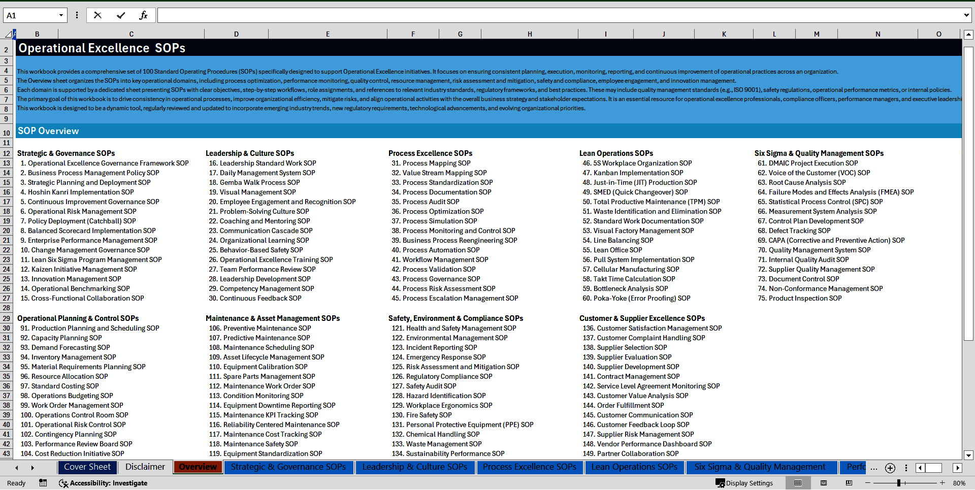 100+ Operational Excellence (OPEX) SOPs (Excel template (XLSX)) Preview Image