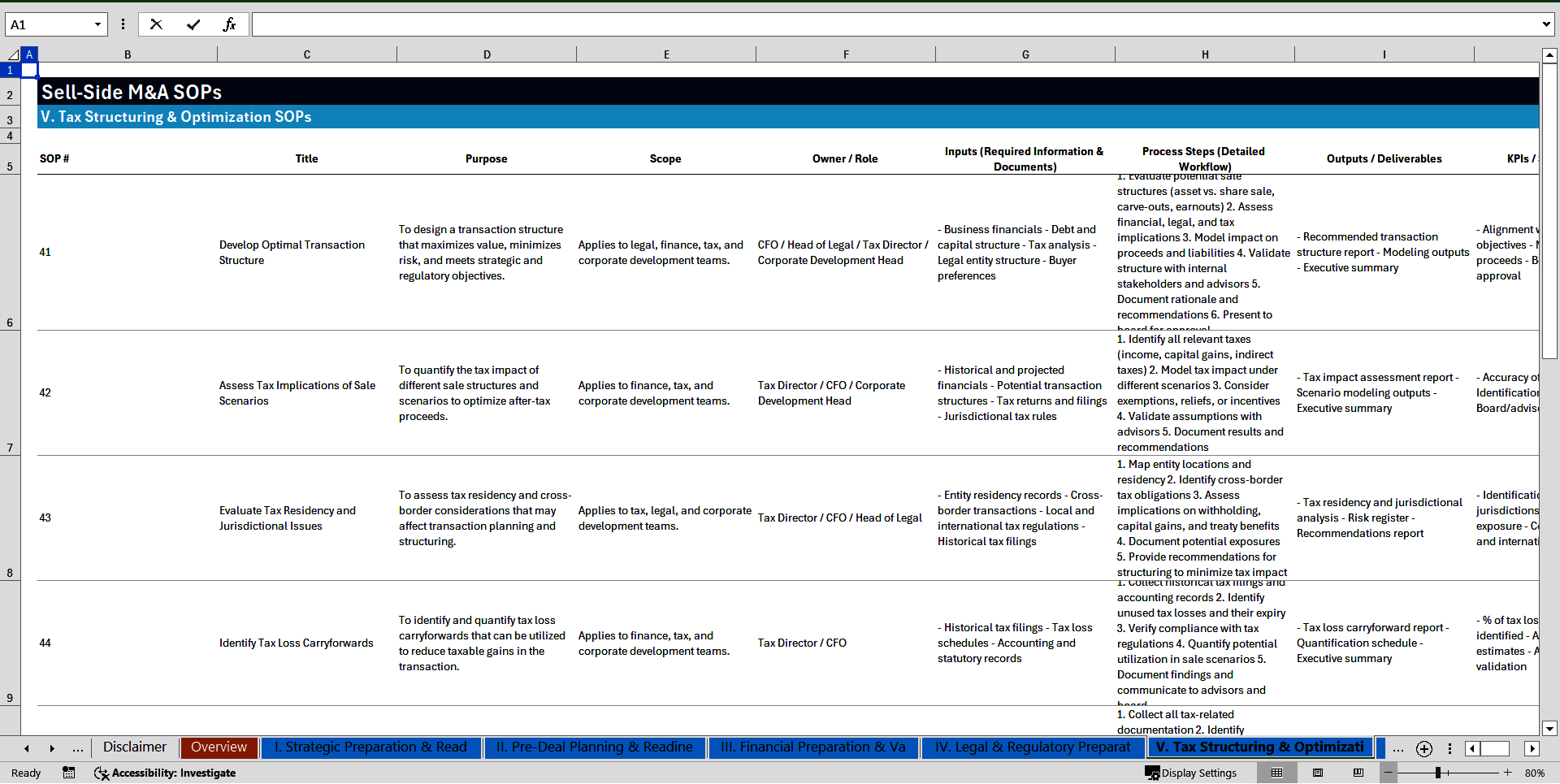 100+ Sell-Side Mergers and Acquisitions (M&A) SOPs (Excel template (XLSX)) Preview Image