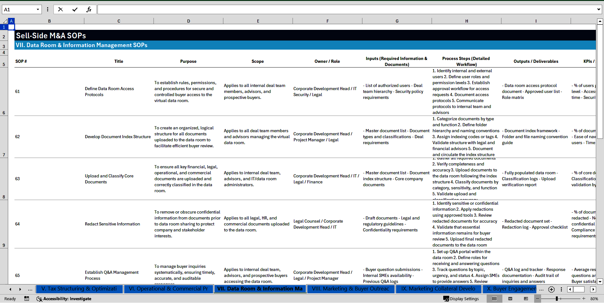 100+ Sell-Side Mergers and Acquisitions (M&A) SOPs (Excel template (XLSX)) Preview Image