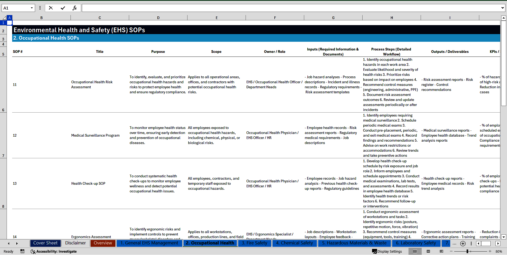 100+ Environmental Health and Safety (EHS) SOPs (Excel template (XLSX)) Preview Image