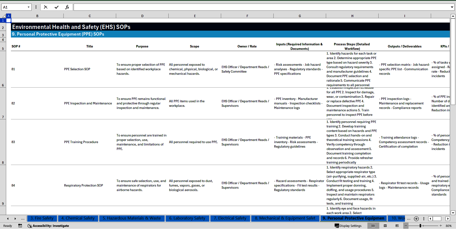 100+ Environmental Health and Safety (EHS) SOPs (Excel template (XLSX)) Preview Image
