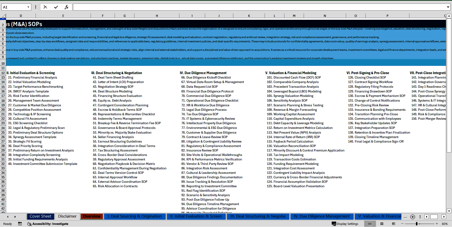 100+ Buy-Side Mergers and Acquisitions (M&A) SOPs (Excel template (XLSX)) Preview Image
