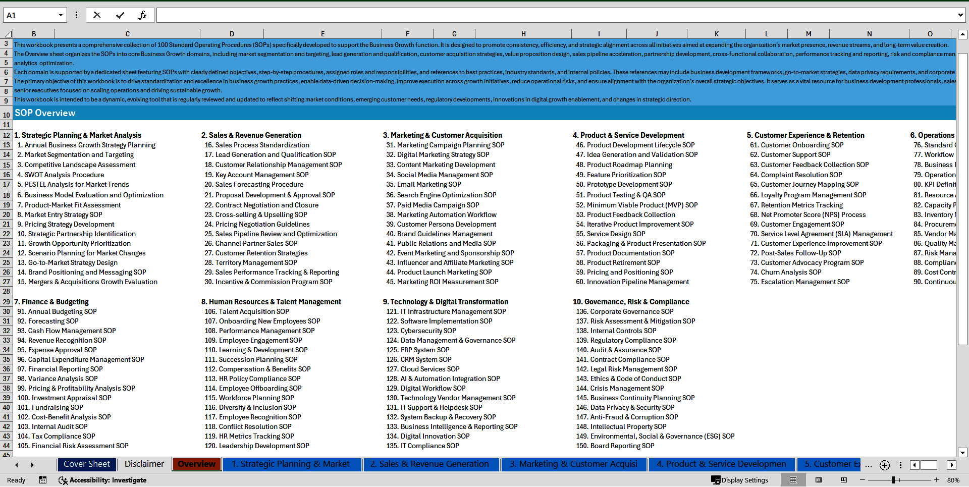 100+ Business Growth SOPs (Excel template (XLSX)) Preview Image