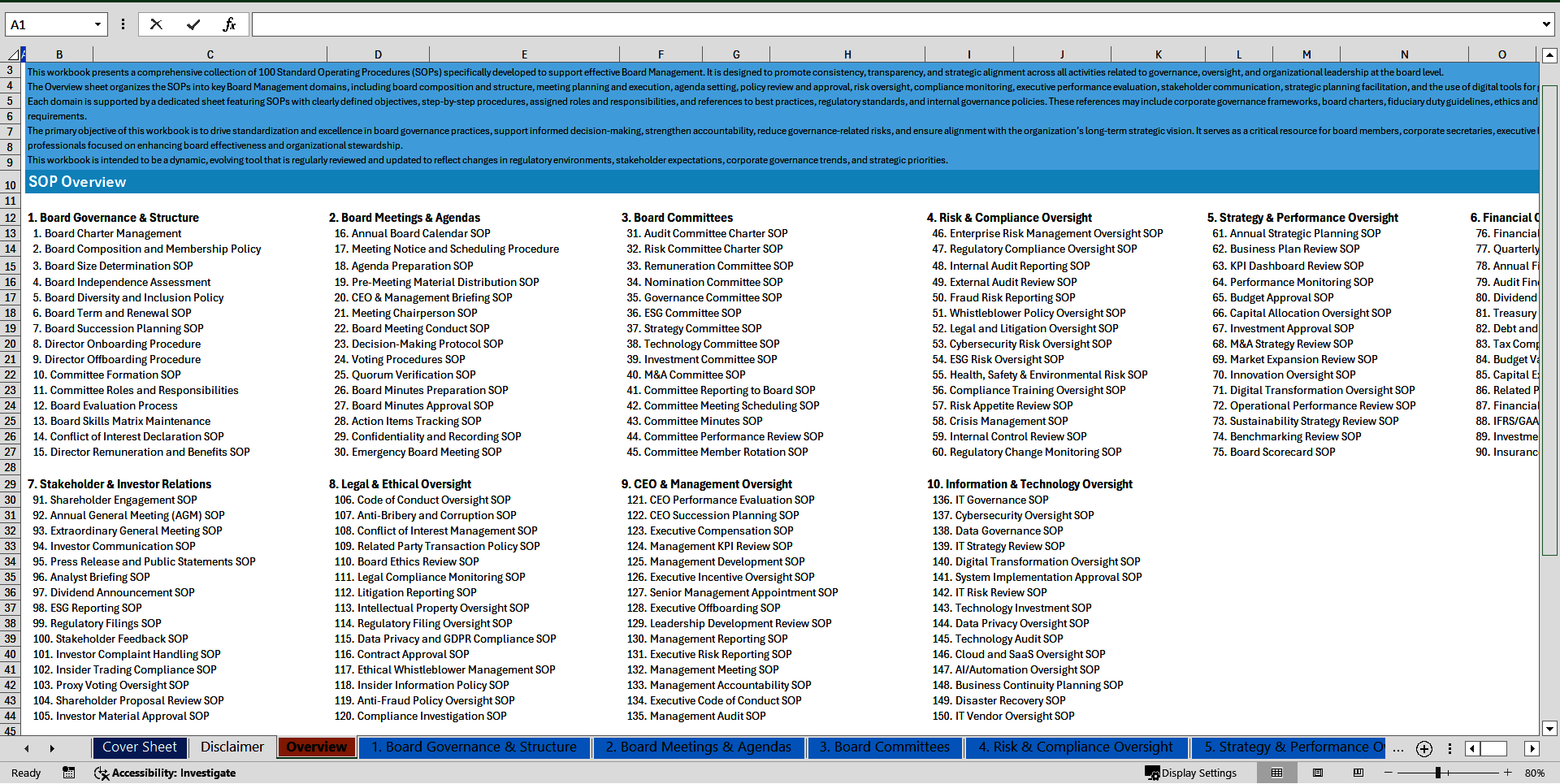 100+ Board Management SOPs (Excel template (XLSX)) Preview Image