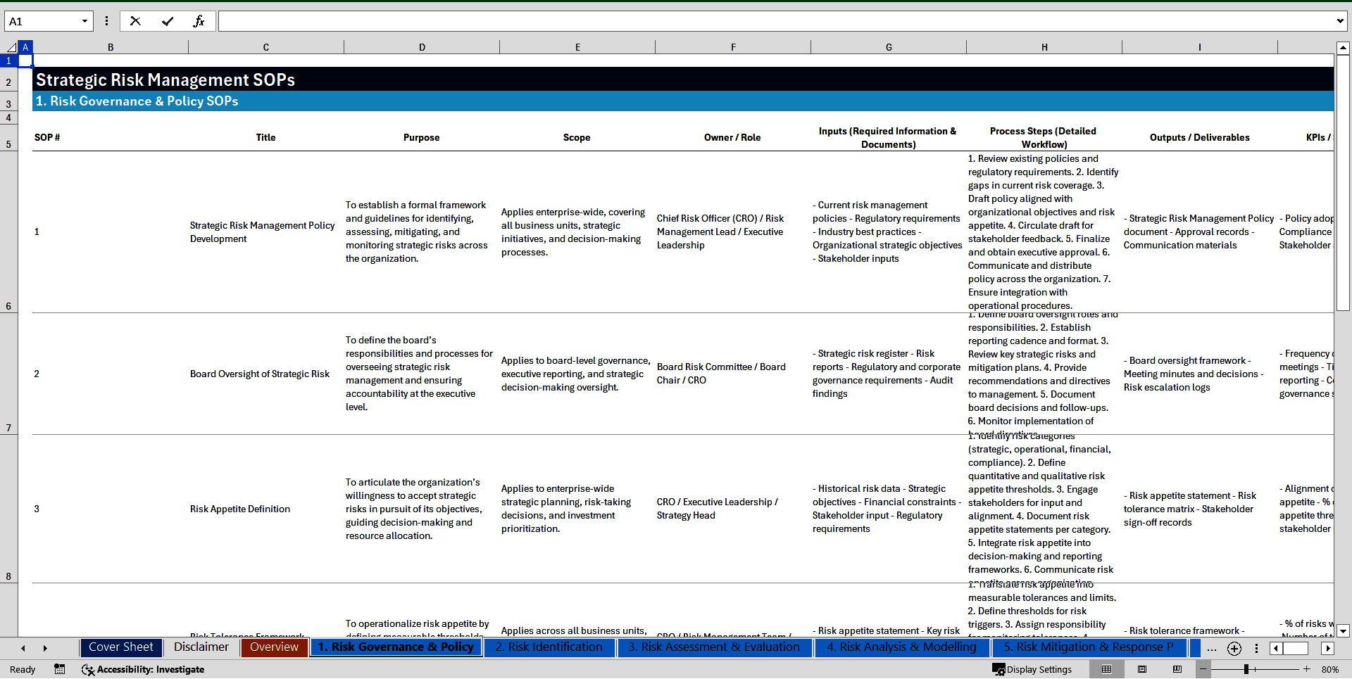 100+ Strategic Risk Management SOPs (Excel template (XLSX)) Preview Image
