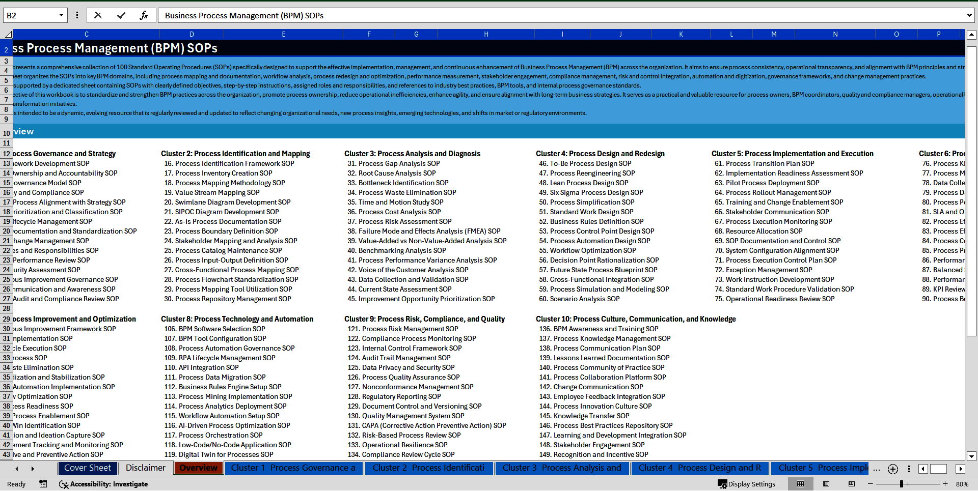 100+ Business Process Management (BPM) SOPs (Excel template (XLSX)) Preview Image