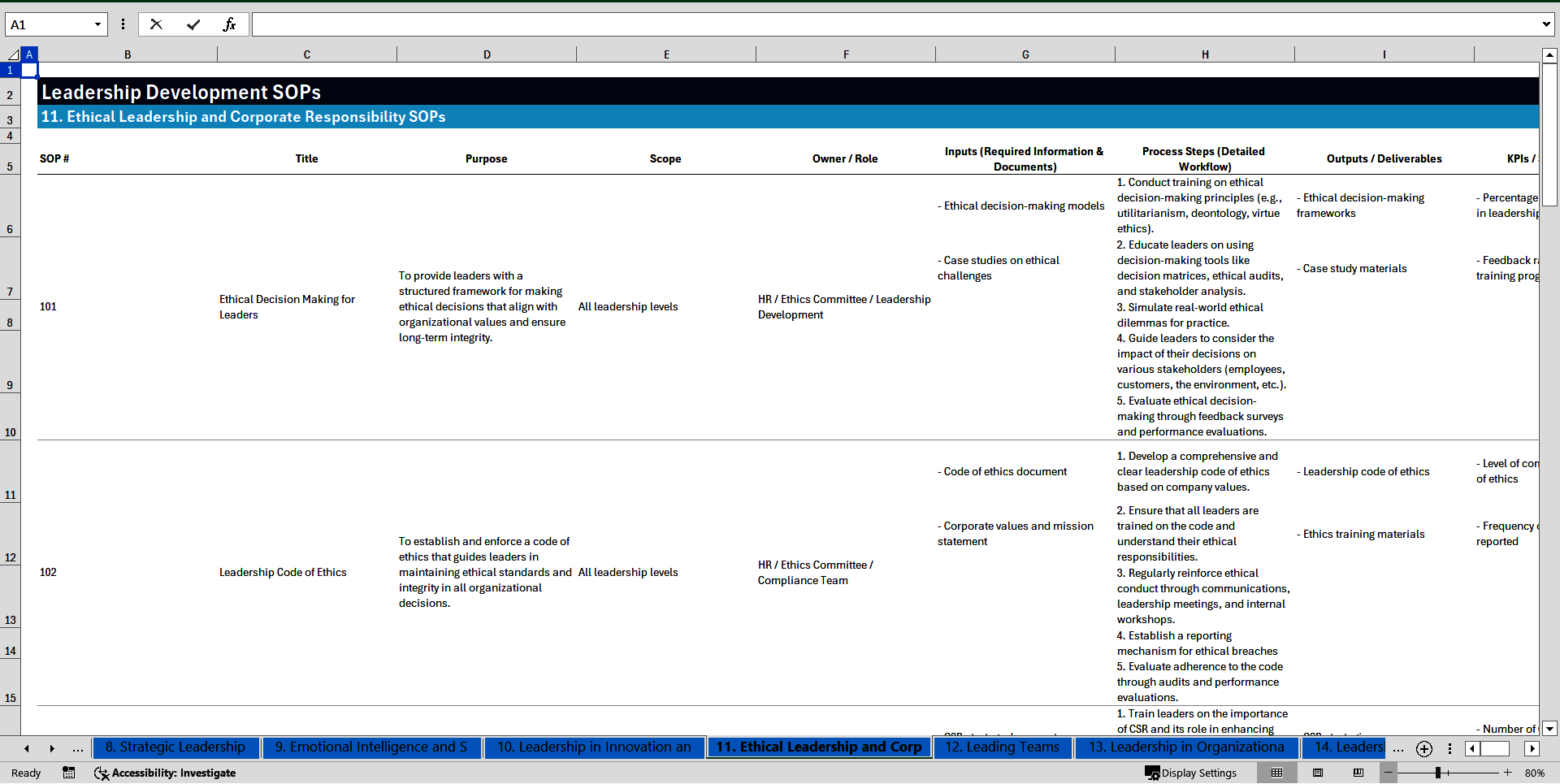 100+ Leadership Development SOPs (Excel template (XLSX)) Preview Image