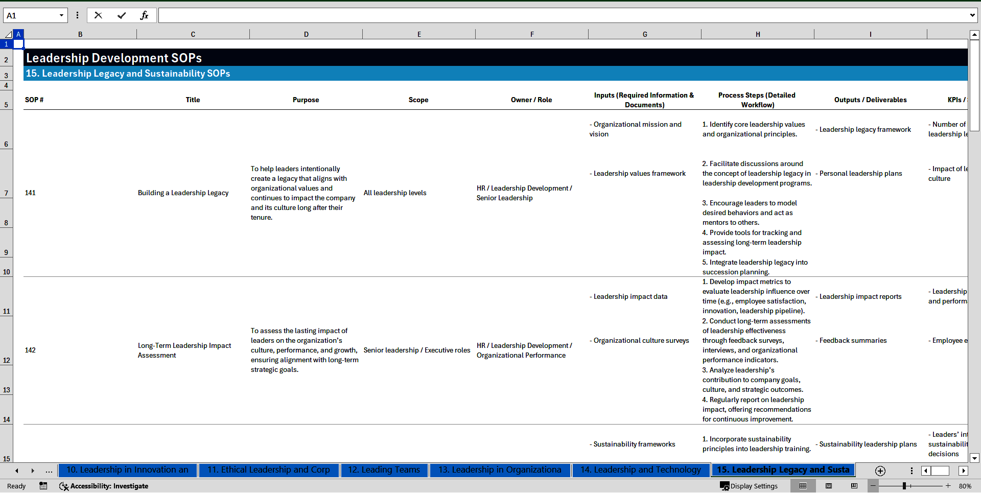 100+ Leadership Development SOPs (Excel template (XLSX)) Preview Image