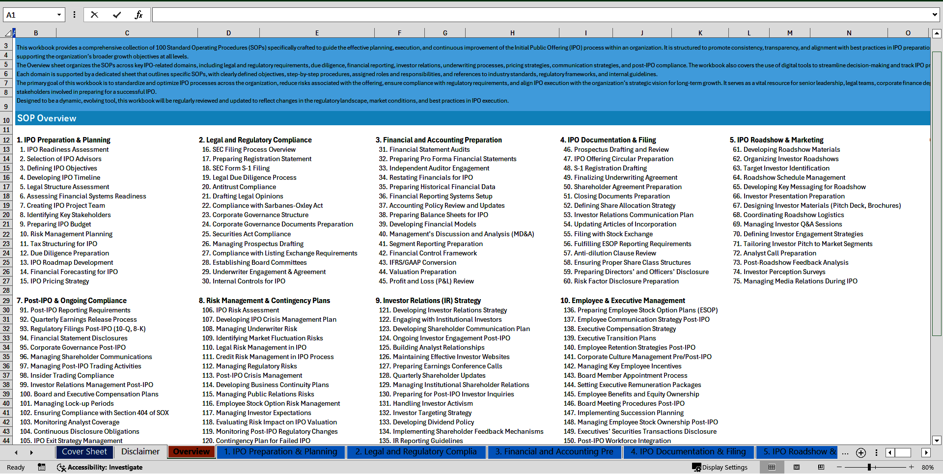 100+ Initial Public Offering (IPO) SOPs (Excel template (XLSX)) Preview Image