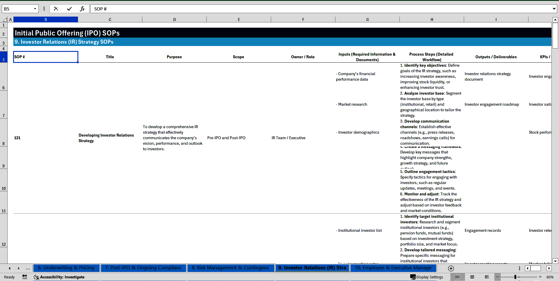 100+ Initial Public Offering (IPO) SOPs (Excel template (XLSX)) Preview Image