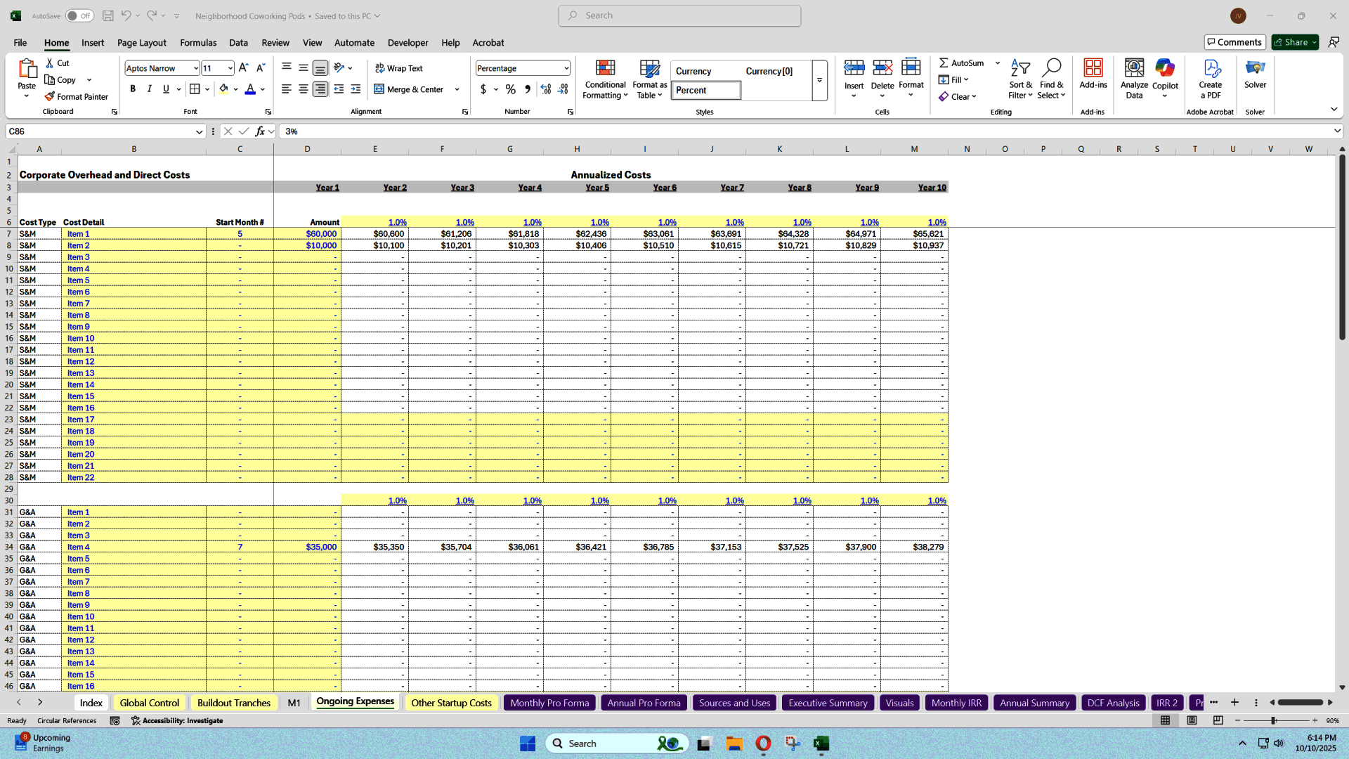 Subscription Workspace Financial Model (Excel template (XLSX)) Preview Image