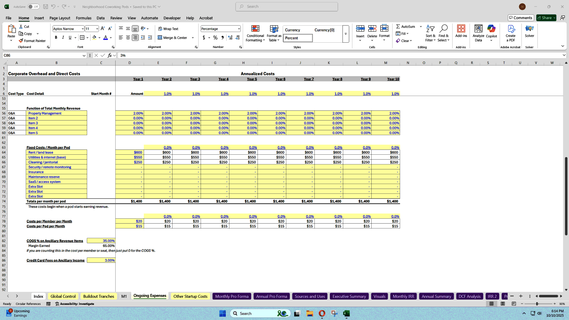 Subscription Workspace Financial Model (Excel template (XLSX)) Preview Image