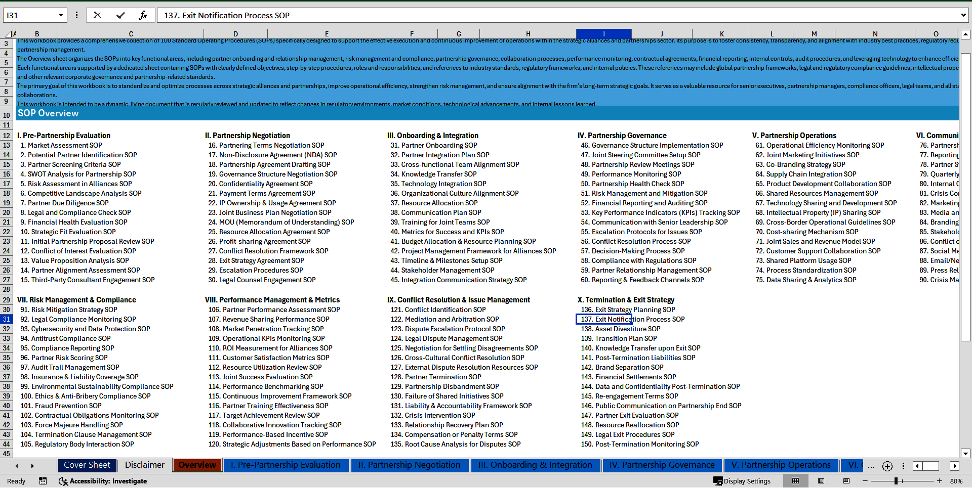 100+ Strategic Alliance & Partnership SOPs (Excel template (XLSX)) Preview Image
