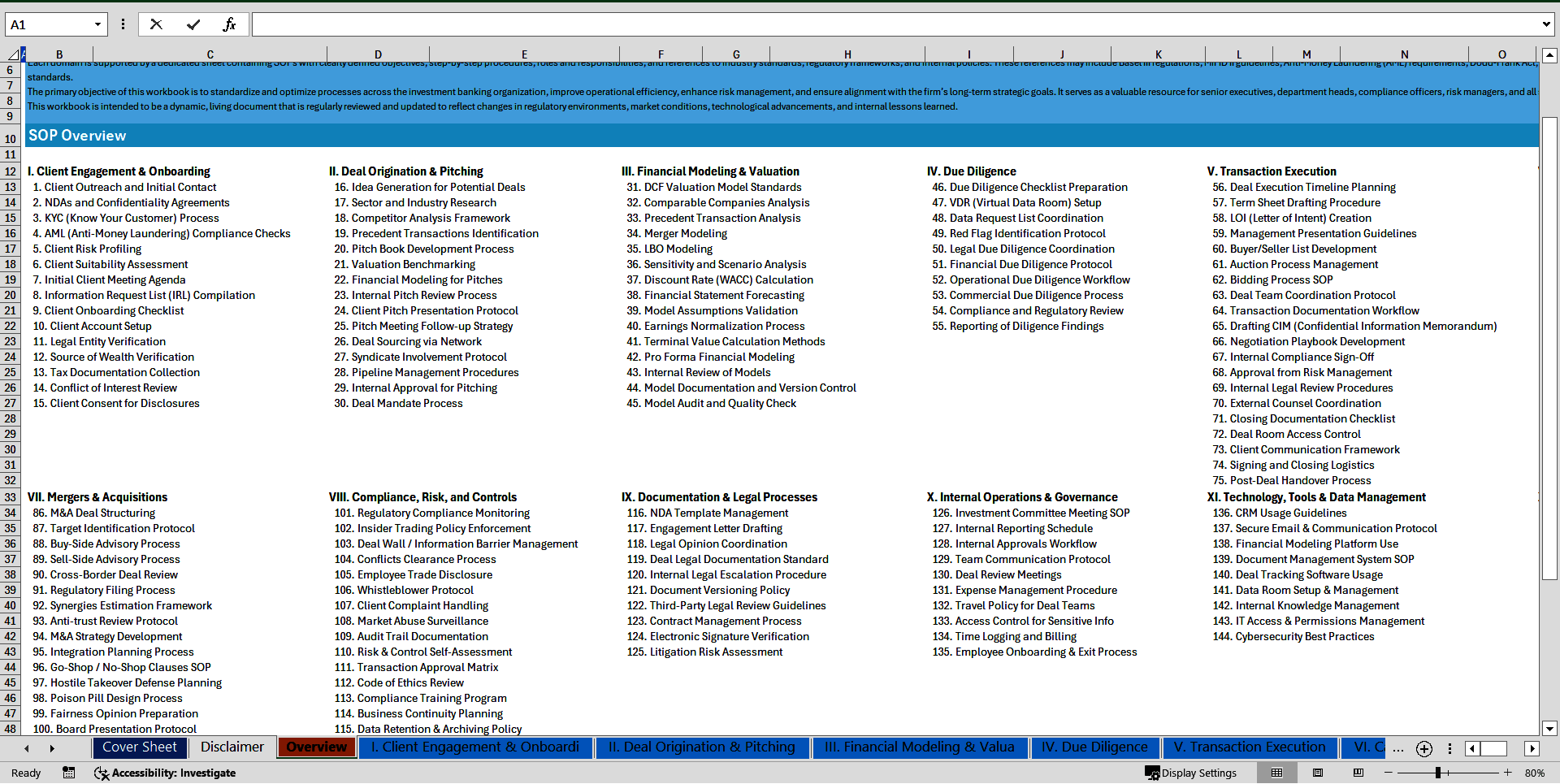100+ Investment Banking SOPs (Excel template (XLSX)) Preview Image