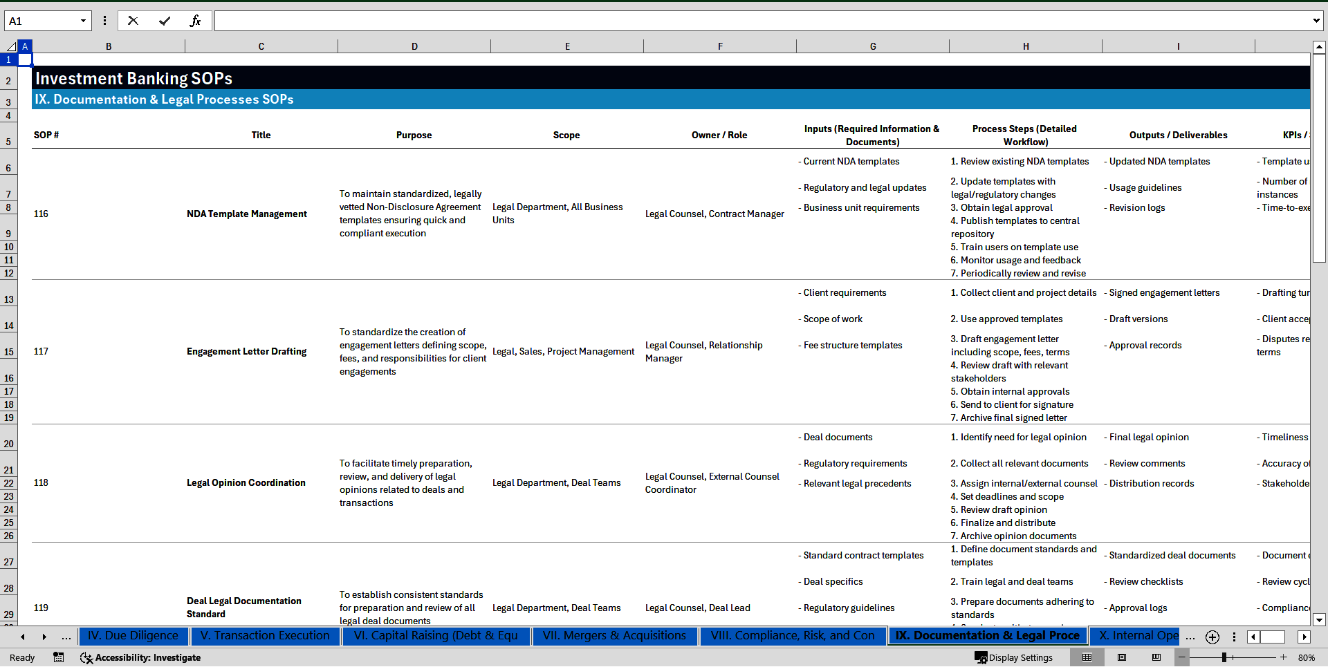 100+ Investment Banking SOPs (Excel template (XLSX)) Preview Image