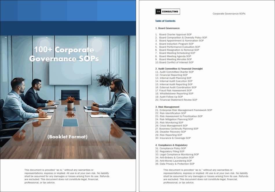 100+ Corporate Governance SOPs (Booklet Format) (0-page Word document) Preview Image