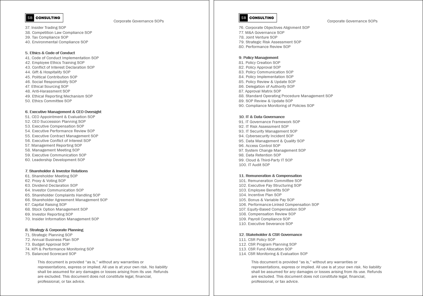 100+ Corporate Governance SOPs (Booklet Format) (0-page Word document) Preview Image