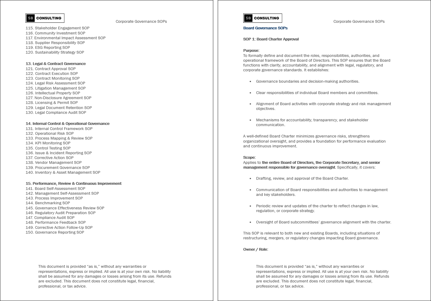 100+ Corporate Governance SOPs (Booklet Format) (0-page Word document) Preview Image