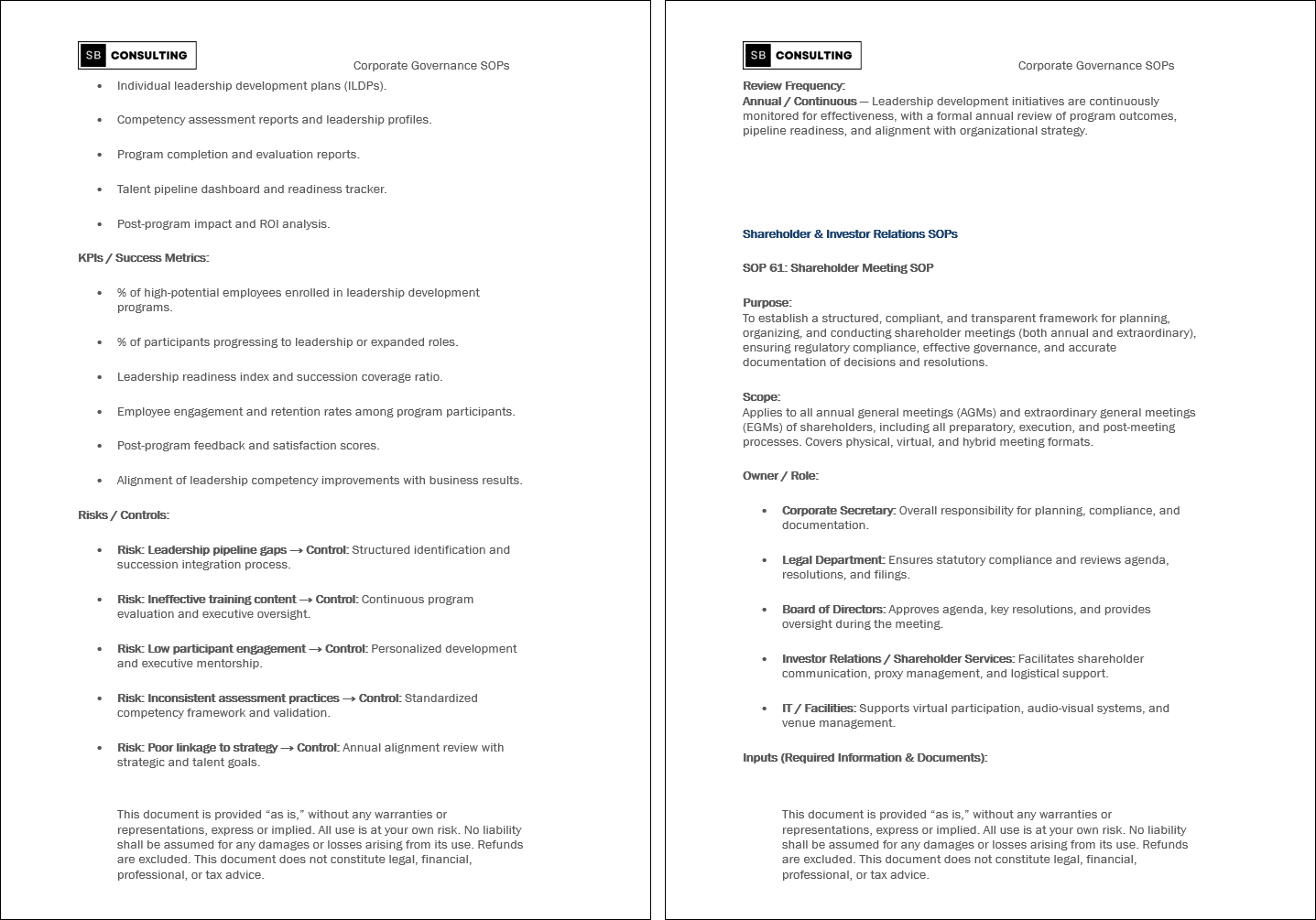 100+ Corporate Governance SOPs (Booklet Format) (0-page Word document) Preview Image