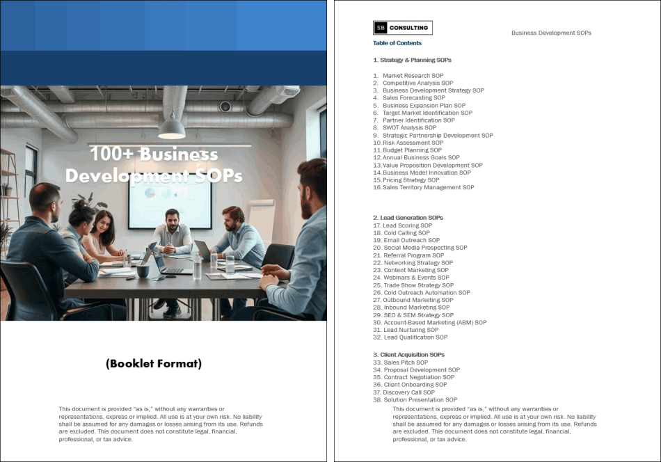 100+ Business Development SOPs (Booklet Format) (0-page Word document) Preview Image