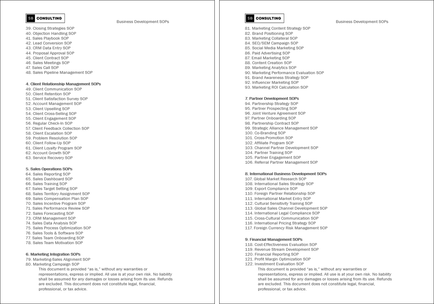 100+ Business Development SOPs (Booklet Format) (0-page Word document) Preview Image