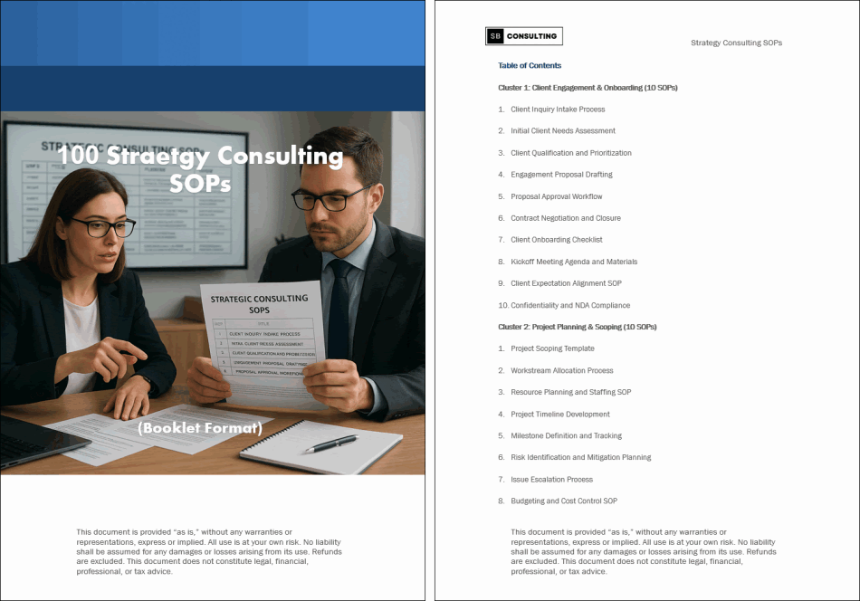 100+ Strategy Consulting SOPs (Booklet Format) (0-page Word document) Preview Image