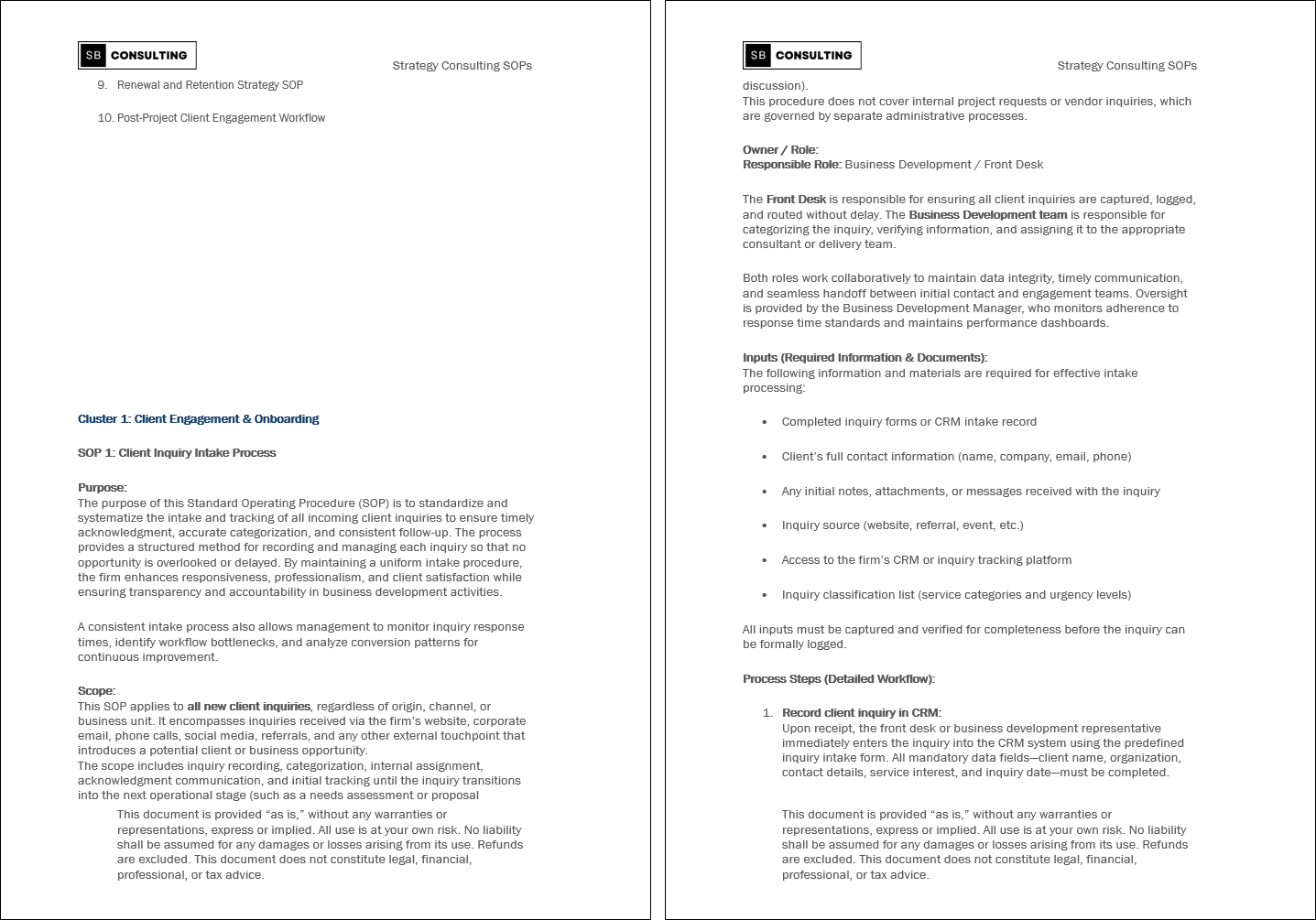 100+ Strategy Consulting SOPs (Booklet Format) (0-page Word document) Preview Image