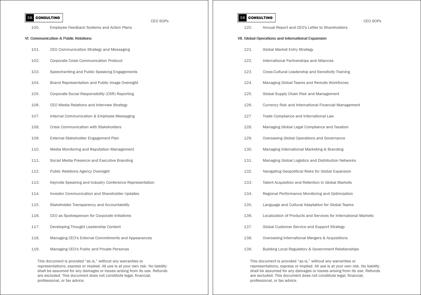 100+ Chief Executive Officer (CEO) SOPs (Booklet Format) (0-page Word document) Preview Image