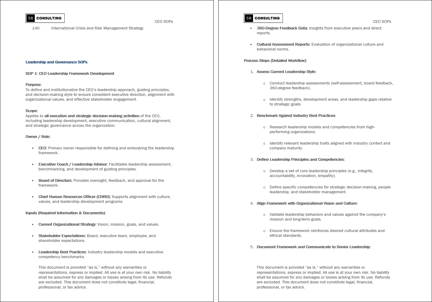 100+ Chief Executive Officer (CEO) SOPs (Booklet Format) (0-page Word document) Preview Image