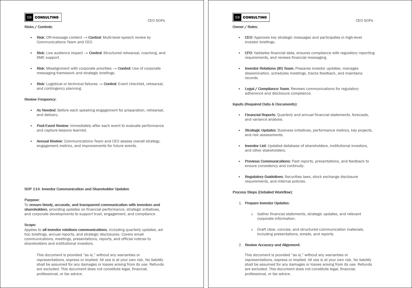 100+ Chief Executive Officer (CEO) SOPs (Booklet Format) (0-page Word document) Preview Image