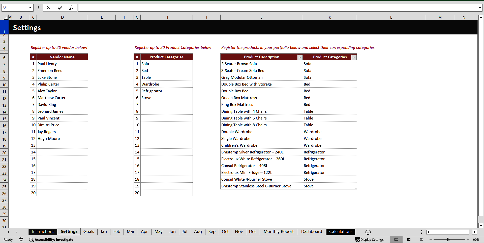 Sales Management by Salesperson and Product (Excel template (XLSX)) Preview Image