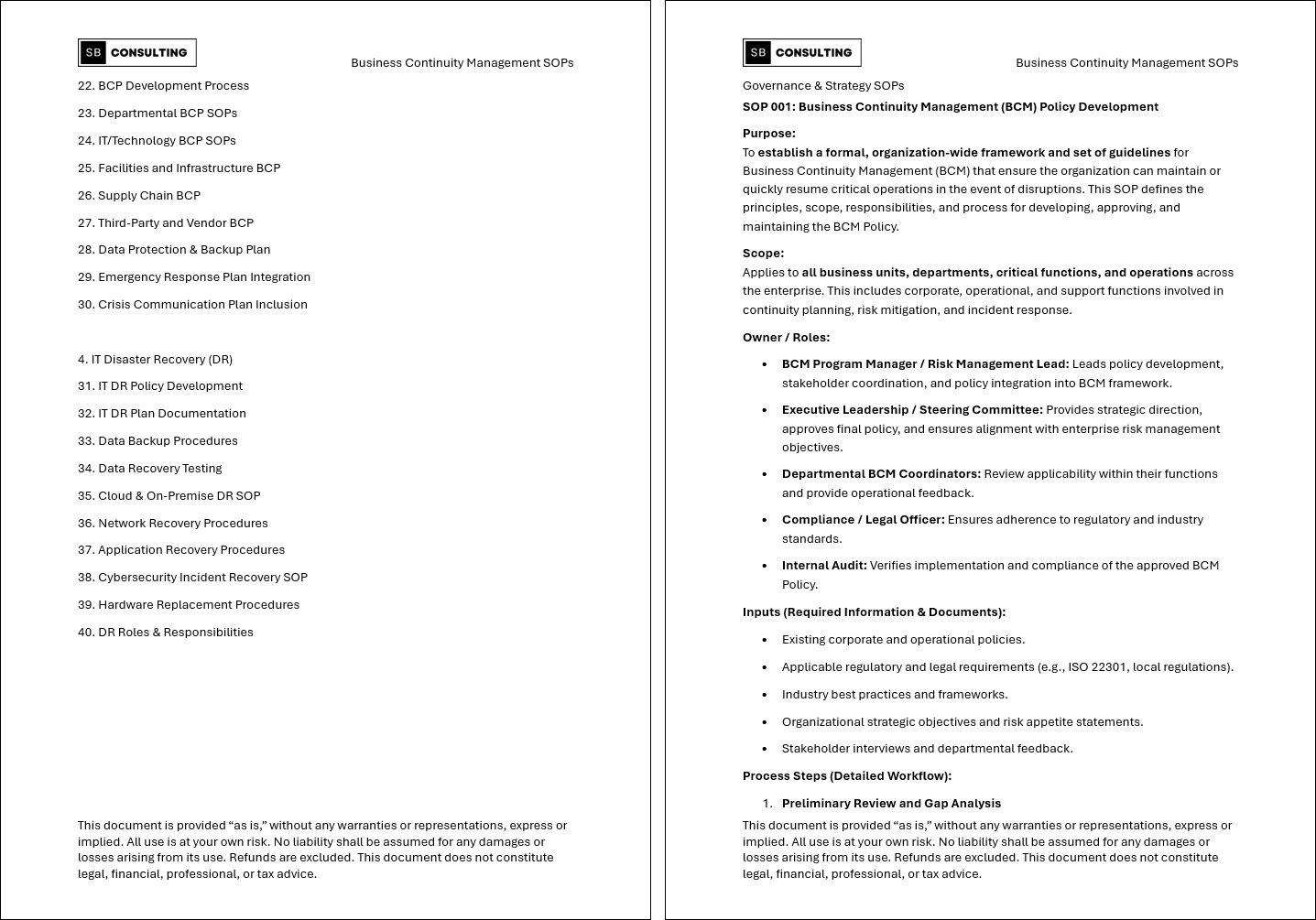 100+ Business Continuity Management SOPs (Booklet Format) (158-page Word document) Preview Image