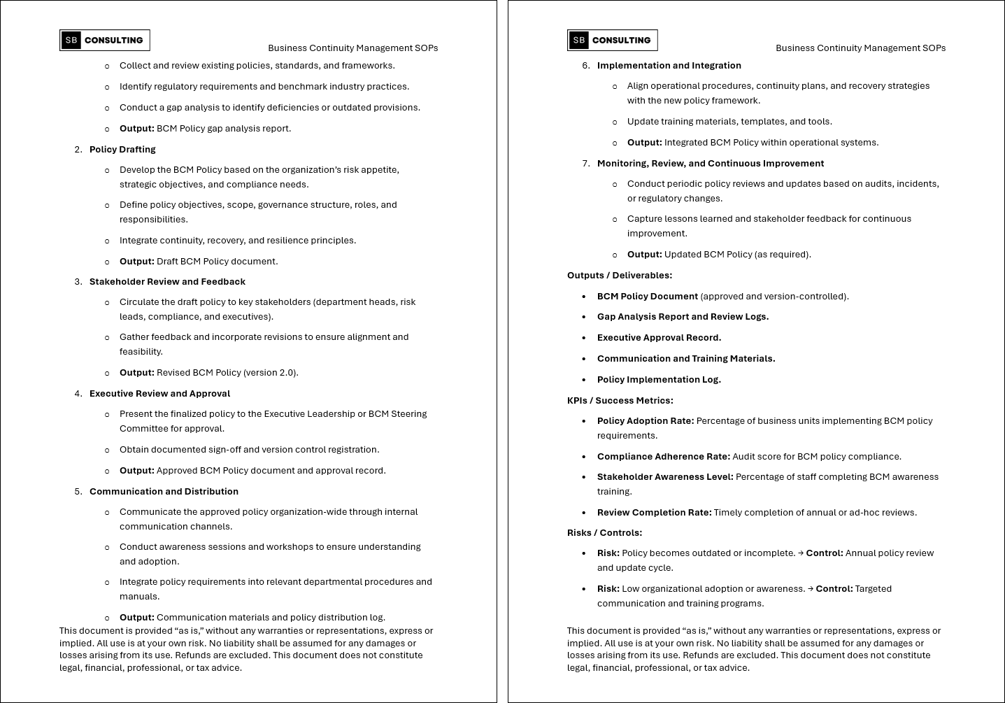 100+ Business Continuity Management SOPs (Booklet Format) (158-page Word document) Preview Image