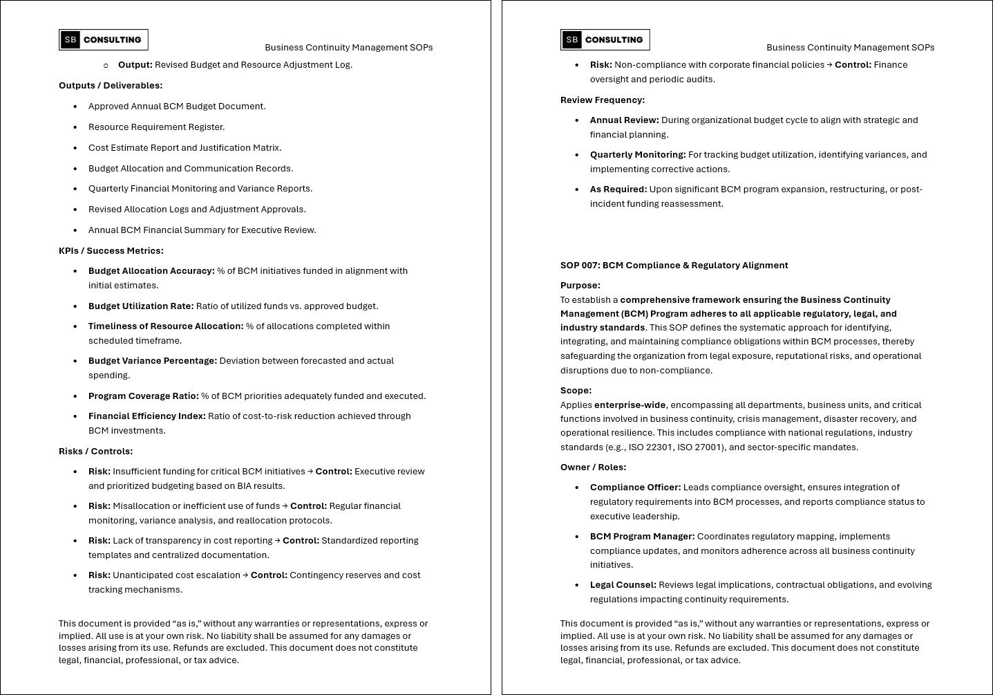 100+ Business Continuity Management SOPs (Booklet Format) (158-page Word document) Preview Image