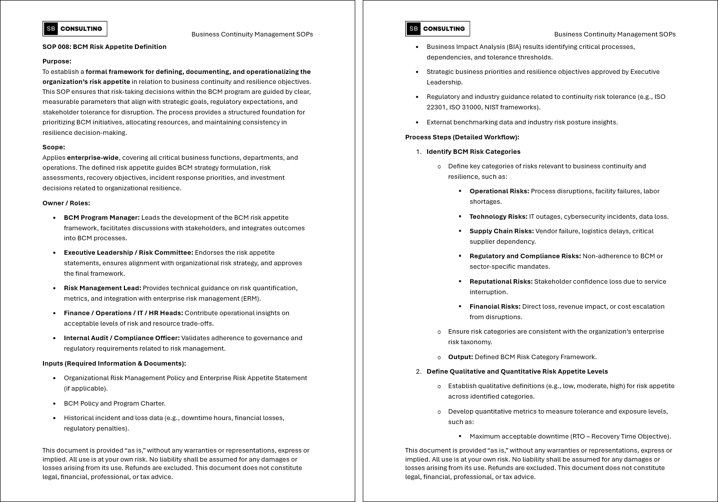 100+ Business Continuity Management SOPs (Booklet Format) (158-page Word document) Preview Image
