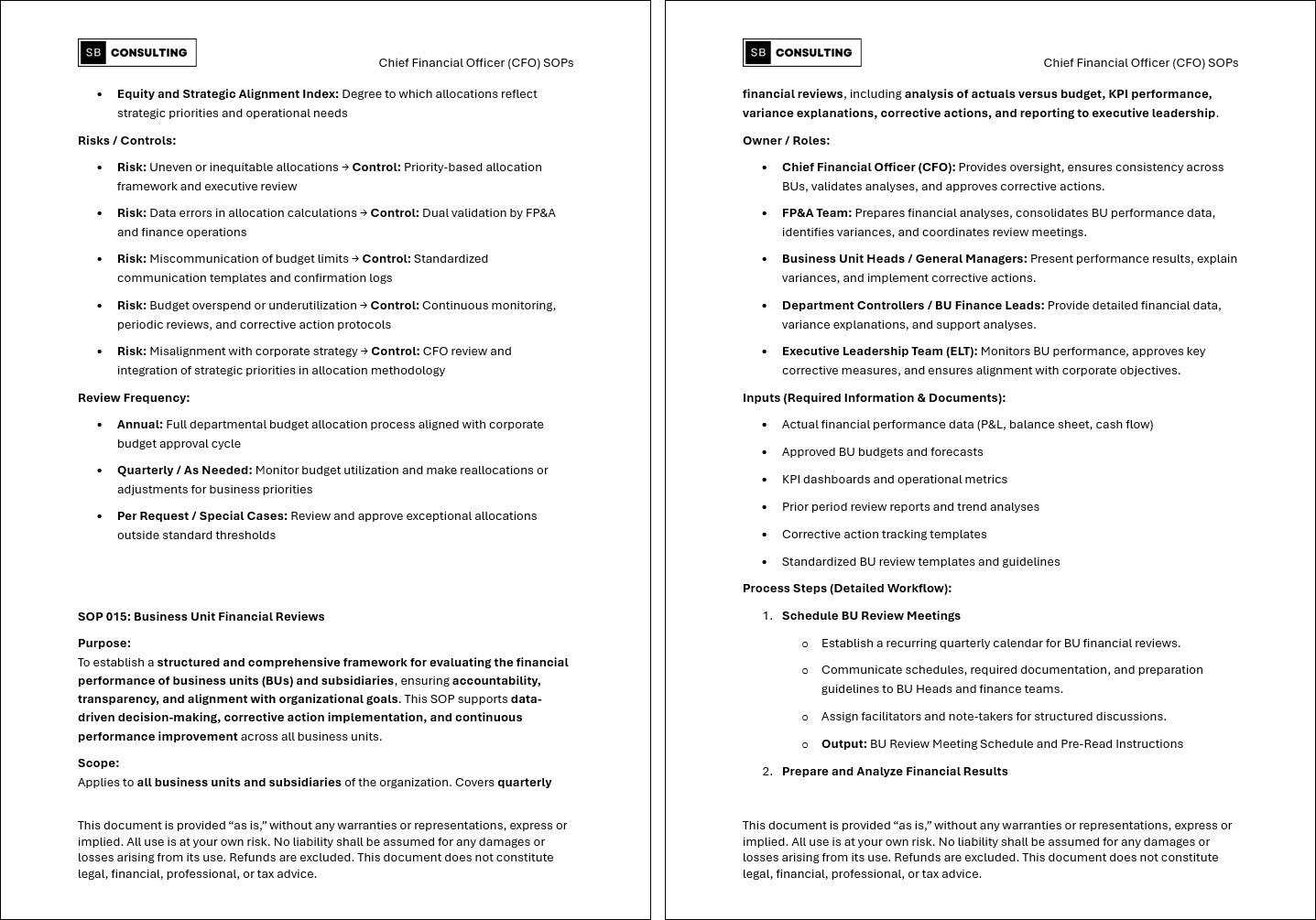 100+ Chief Financial Officer (CFO) SOPs (Booklet Format) (82-page Word document) Preview Image